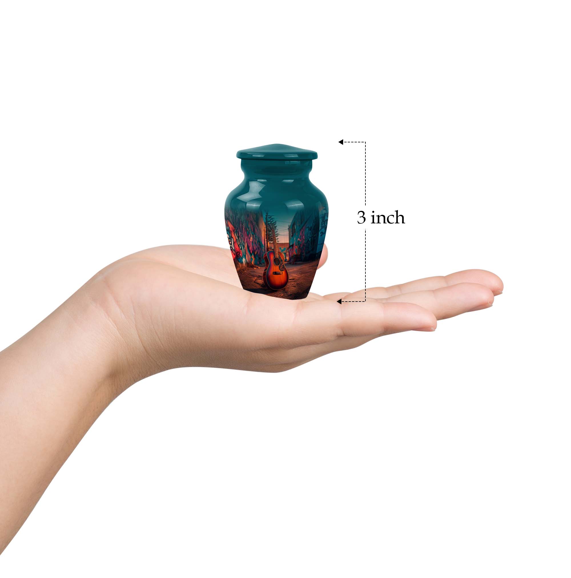 Guitar Keepsake Cremation Urns For Ashes Adult Female Mom And Dad - Pink Urns For Human Ashes Male And Female, 1 Large 10 Inch, With 4 Keepsake Set, 3 Inch - Blue Urn For Boy & Girl