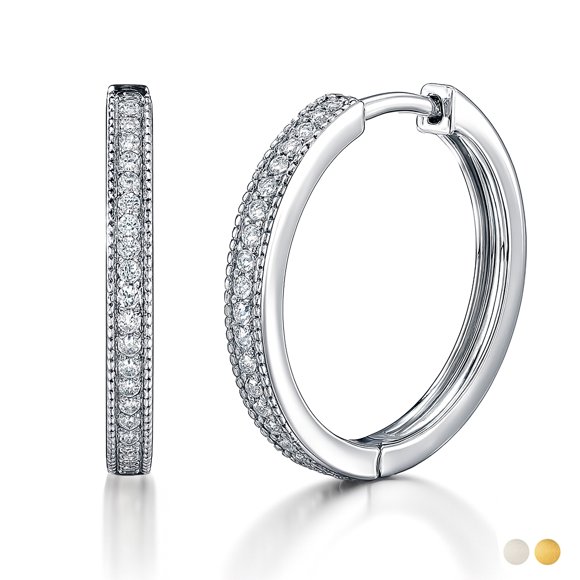 JeenMata Lab Grown Diamond Hoop Earrings - Round Cut Classic Earrings in White Gold Plating for Women