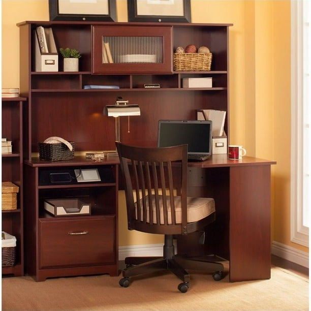 Bush Cabot 60 Corner Computer Desk With Hutch In Harvest Cherry