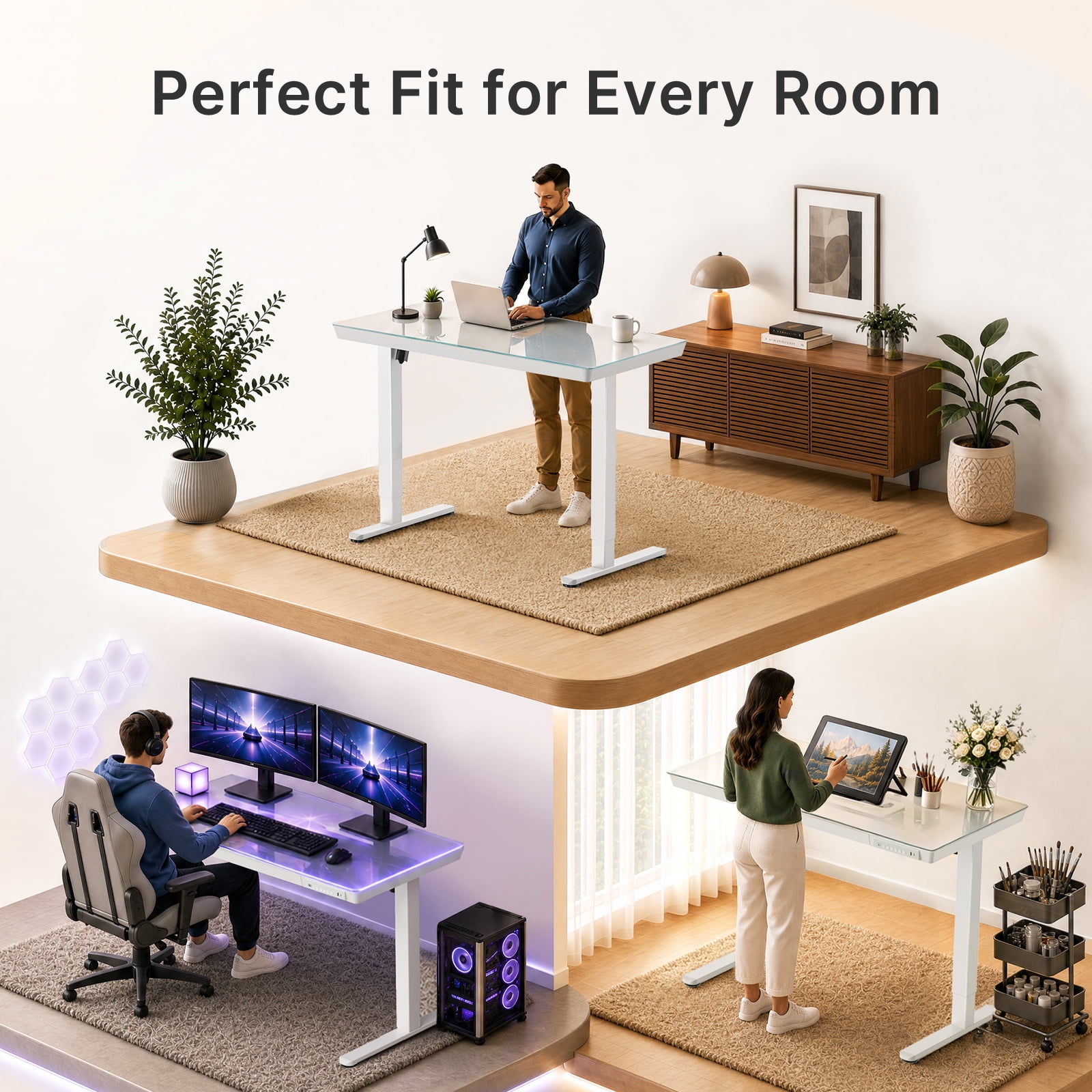 Chitooma Glass Top Electric Standing Desk, 48" x 24" photo 8