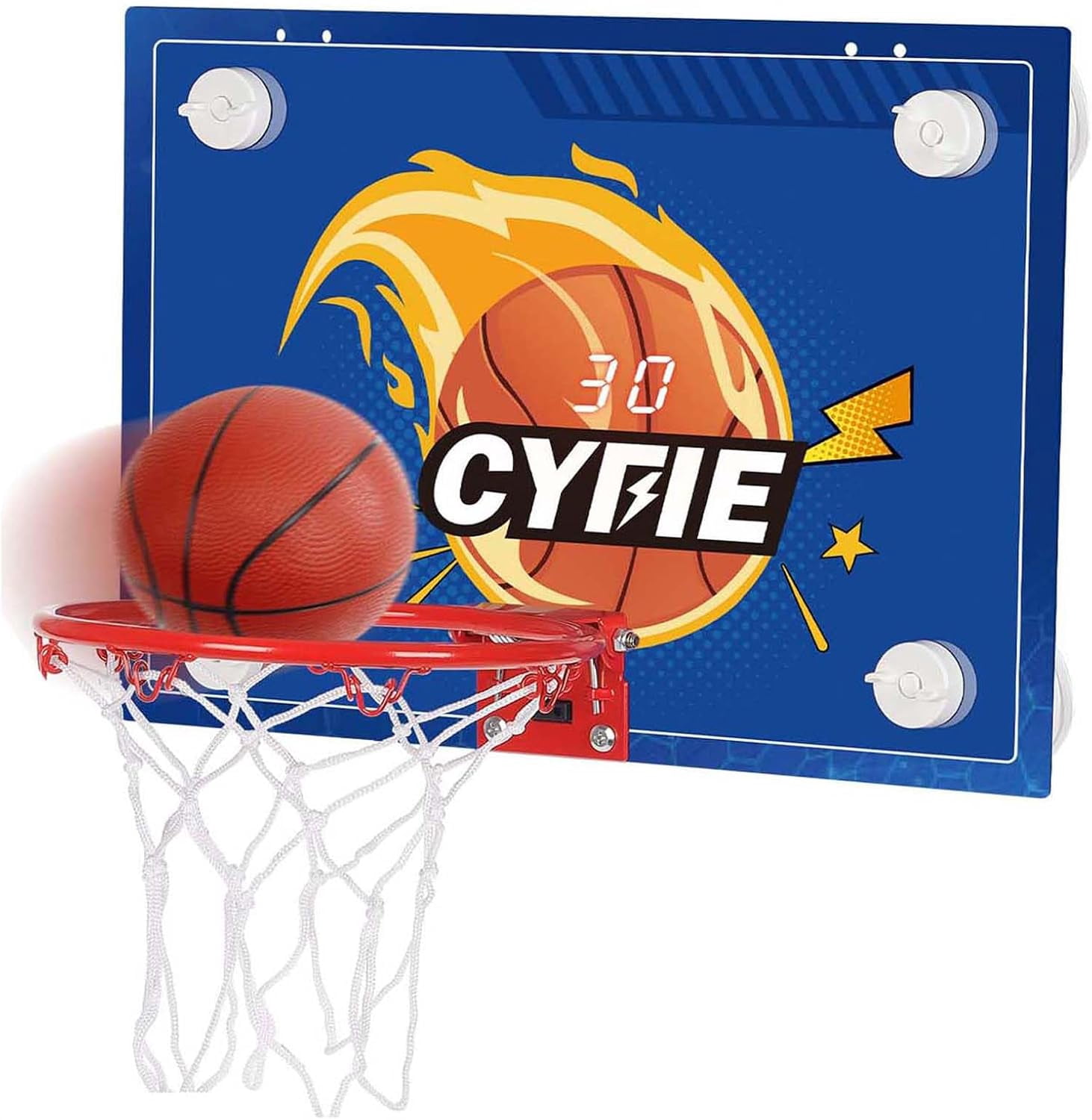 CYFIE Suction Cup Basketball Hoop with Scoreboard and Sounds, Mini Toy Basketball Hoop, 3 Balls