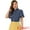 Navy Blue, variant on Polka Dots Stand Collar Short Flare Sleeve Top L Navy Blue