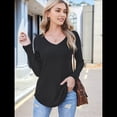 thumbnail image 4 of Camisa de Larga con Cuello en V para Mujer, Túnica de Otoño, Suéter Informal Elegante, Ropa y . Negro XL, 4 of 9