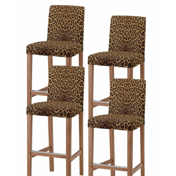 Brown Leopard Print Bar Stool Covers Set of 4, Classic Abstract Animal Patterned Stretch Washable Bar Chair Covers with Backs, Removable Pub Counter Height Chair Cover for Kitchen Dining Room Cafe