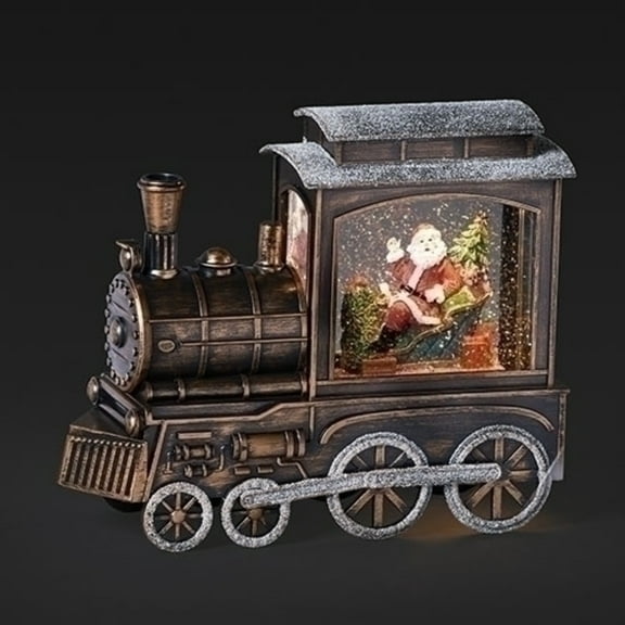 roman Lighted Swirl Train Engine with Santa Water Lantern