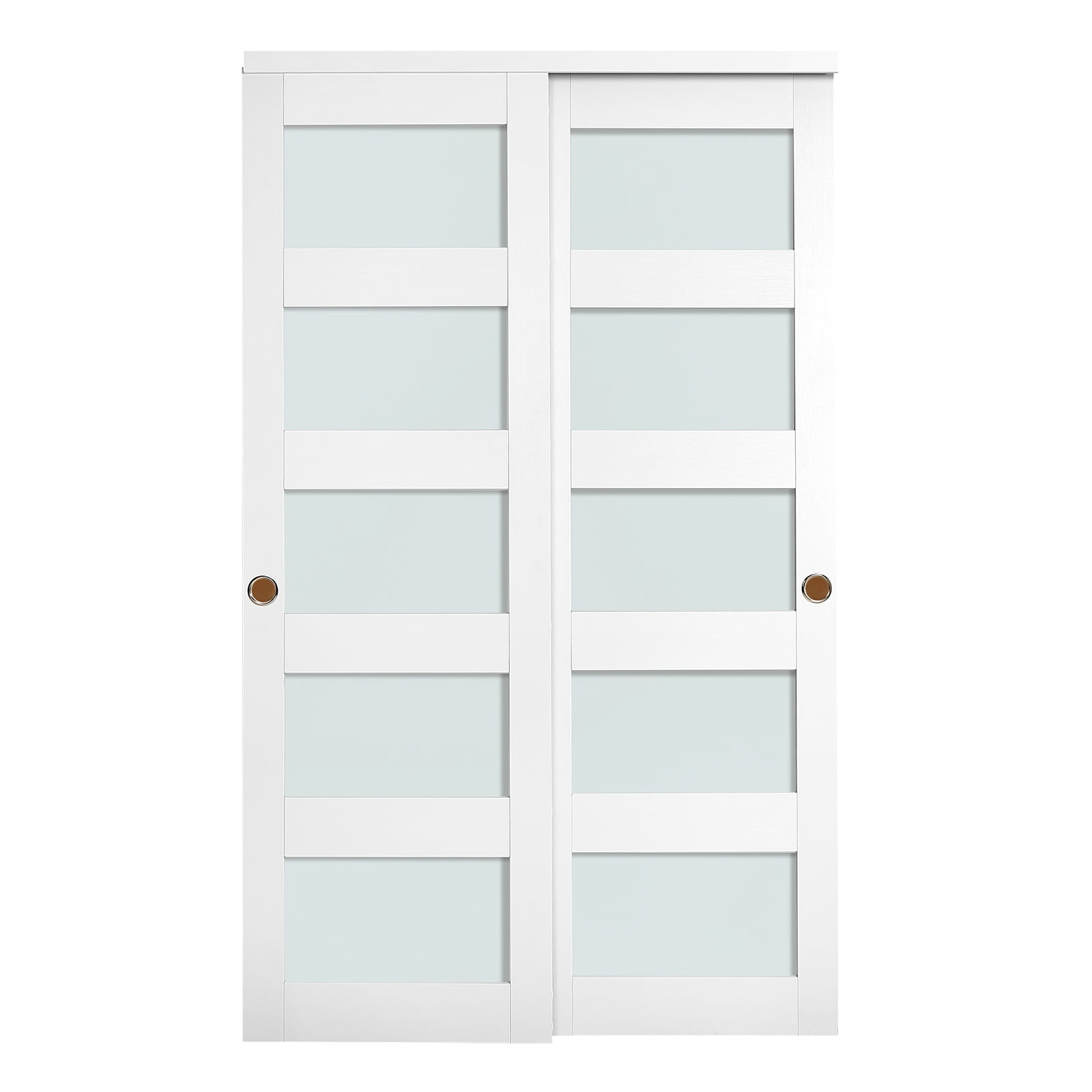KFFKFF Sliding Closet Door, 48" (Double 25") x 80", Frosted Glass Bypass Doors with Hardware Kit & Floor Guide, Durable Wood and MDF Panels with Waterproof PVC Coating for Bedrooms and Closets