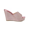 thumbnail image 3 of BLISSFUL STEP Sandales à Talons Compensés à Enfiler à Plateforme Pailletée pour Femmes Rose 10, 3 of 7