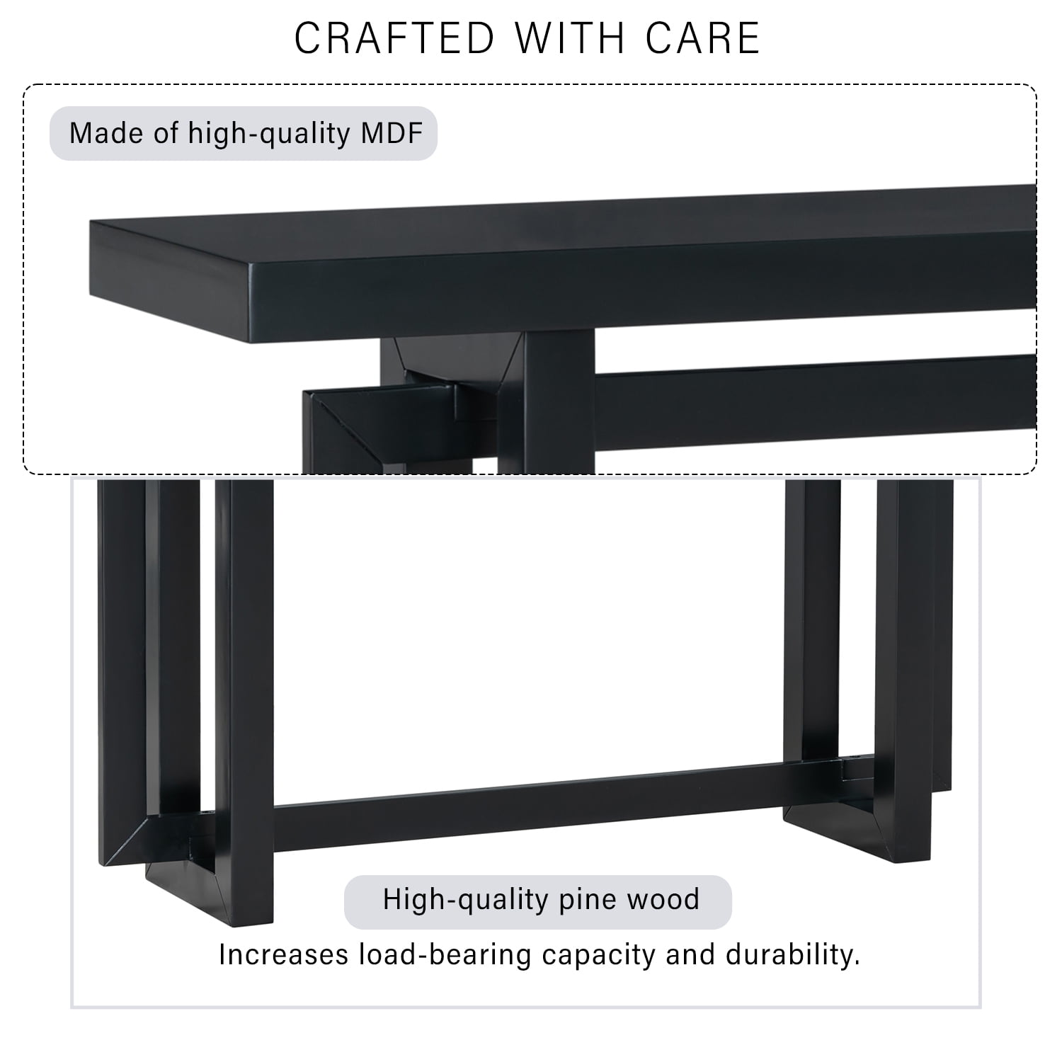 Noble House 59.1" Painted Entryway Table,Pine Veneer Triple Rectangle Design Console with Thick Pine Legs,Extra Long,Black