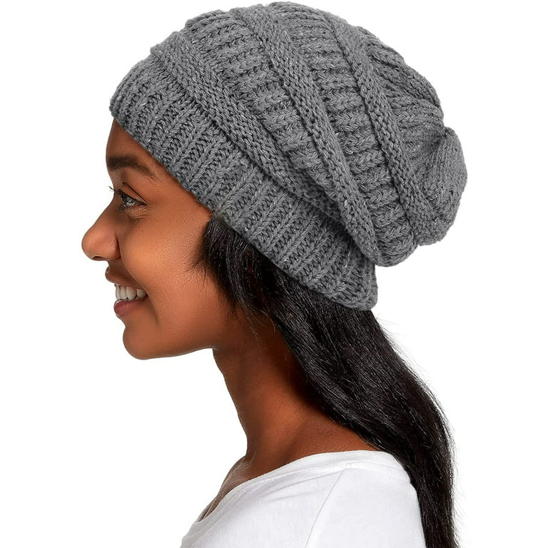 Cassius Womens Satin Lined Winter Beanie Hats Cap Slouchy Hat Silk Lining Thick Chunky Cap Knit Beanie Hats, D.Gray - Walmart.com