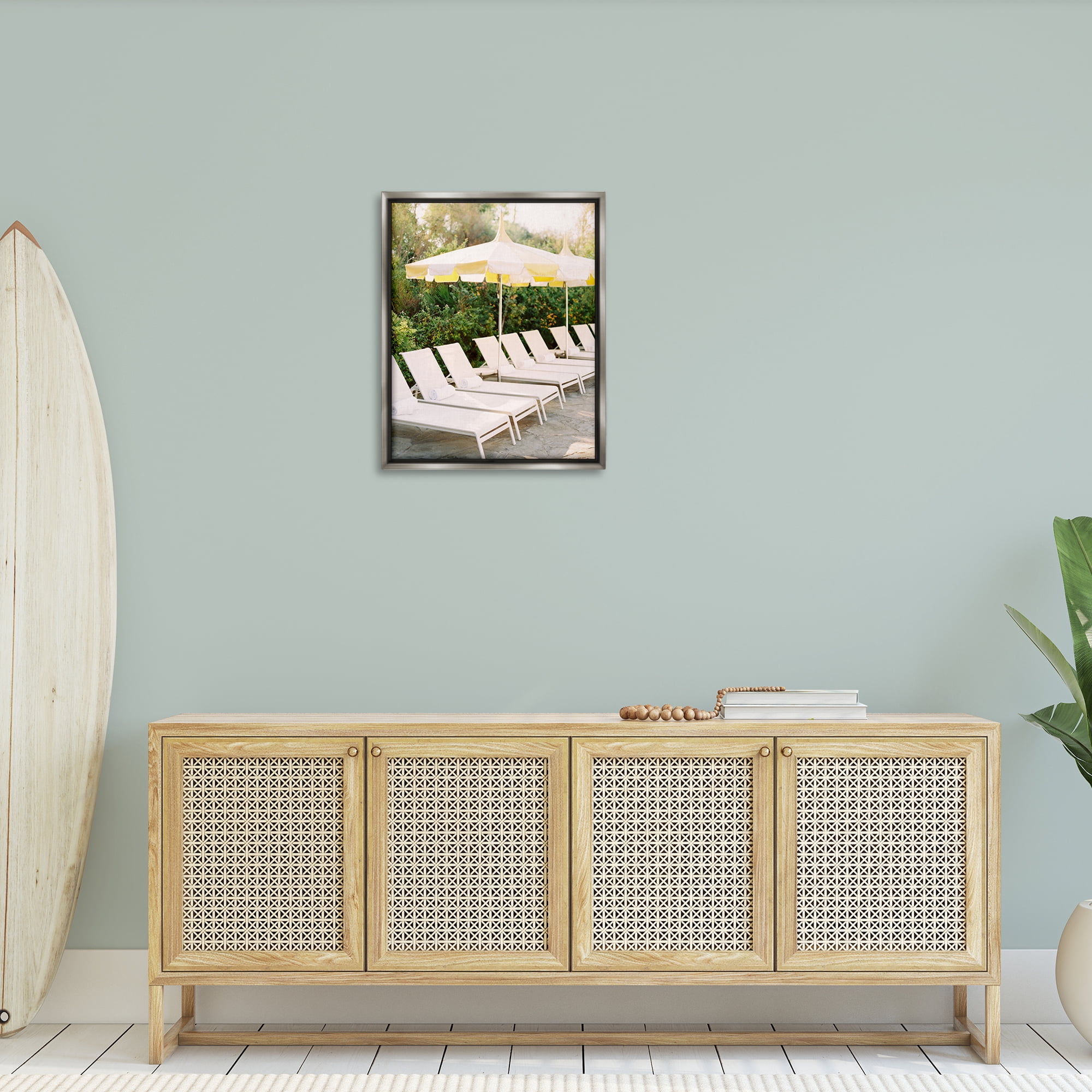 Stupell Industries Summer Pool Chairs Landscape Photography Gray Floater Framed Canvas Art Print Wall Art, 25 x 31