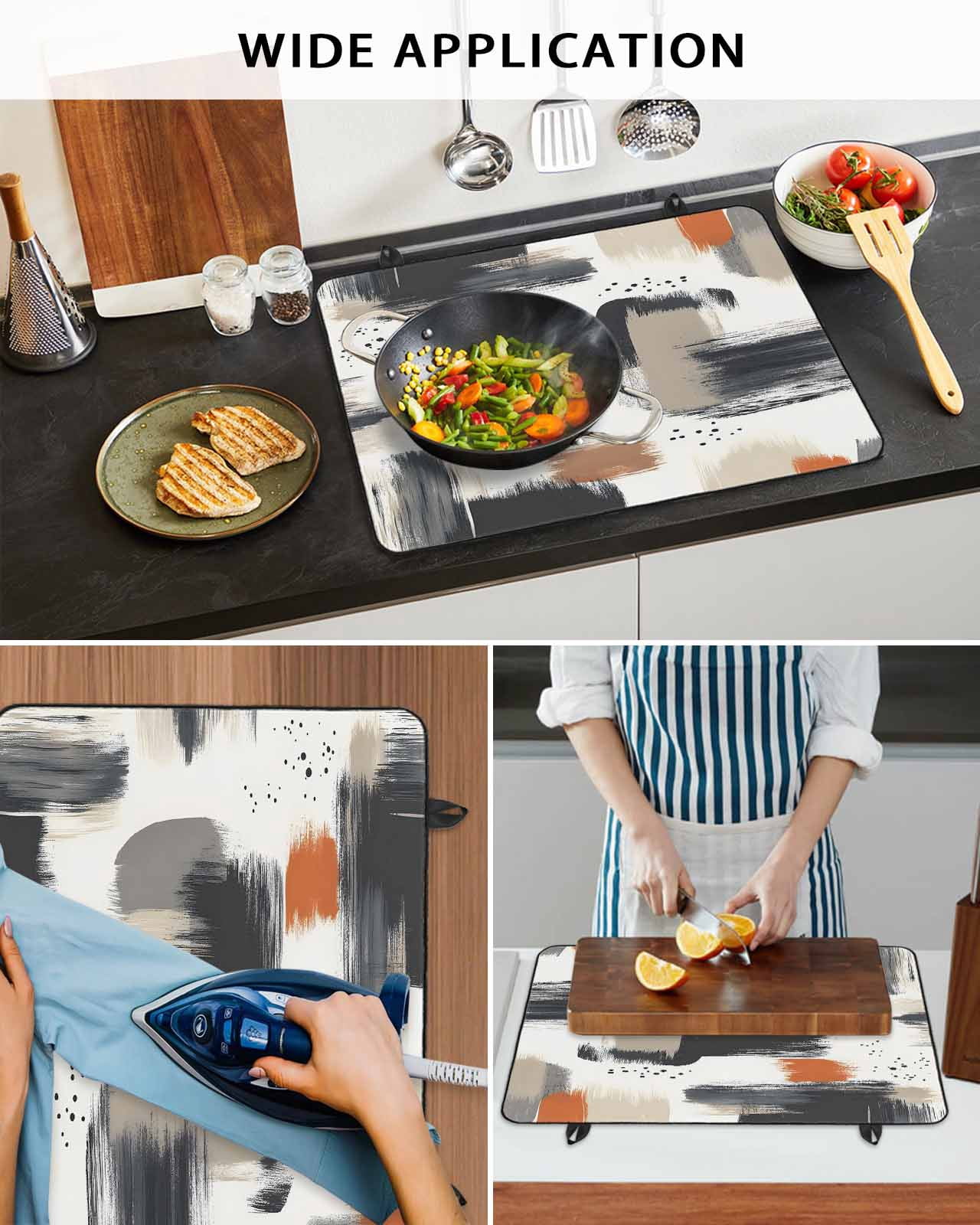 nqOlkjepod Large Induction Cooktop Protector Mat 24"x21", Black Khaki Stove Top Covers for Electric Stove, Geometric Abstract Retro Art Aesthetic Stove Burner Cover Mats, Glass Top Stove Cover