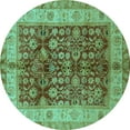 thumbnail image 1 of Ahgly Company Indoor Round Oriental Turquoise Blue Traditional Area Rugs, 5' Round, 1 of 4