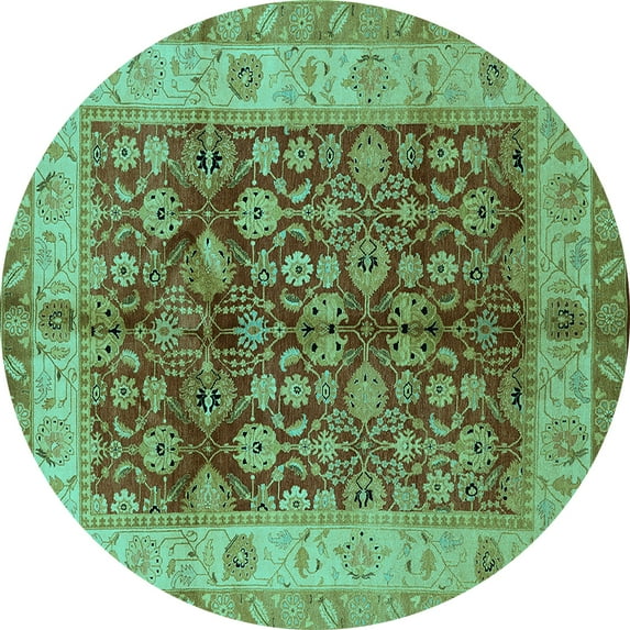 Ahgly Company Indoor Round Oriental Turquoise Blue Traditional Area Rugs, 5' Round