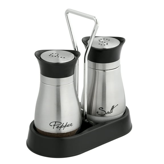 Stainless Steel and Glass Salt and Pepper Shaker Sets with Holder (SLIVER)