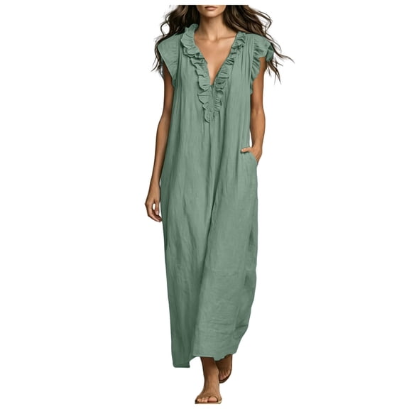 2026 European And Station Summer Solid Color Elegant Temperament Flying Sleeve Dress