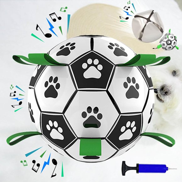 TEMOGU-Dog Soccer Ball,Dog Ball,Floatable Squeaky Ball and Built-in Bell for Dog Chasing and Aerial Ball Catching,Interactive Dog Toys from 17 to 66.2 lbs,Comes with Air Pump.(Do Not Chew)