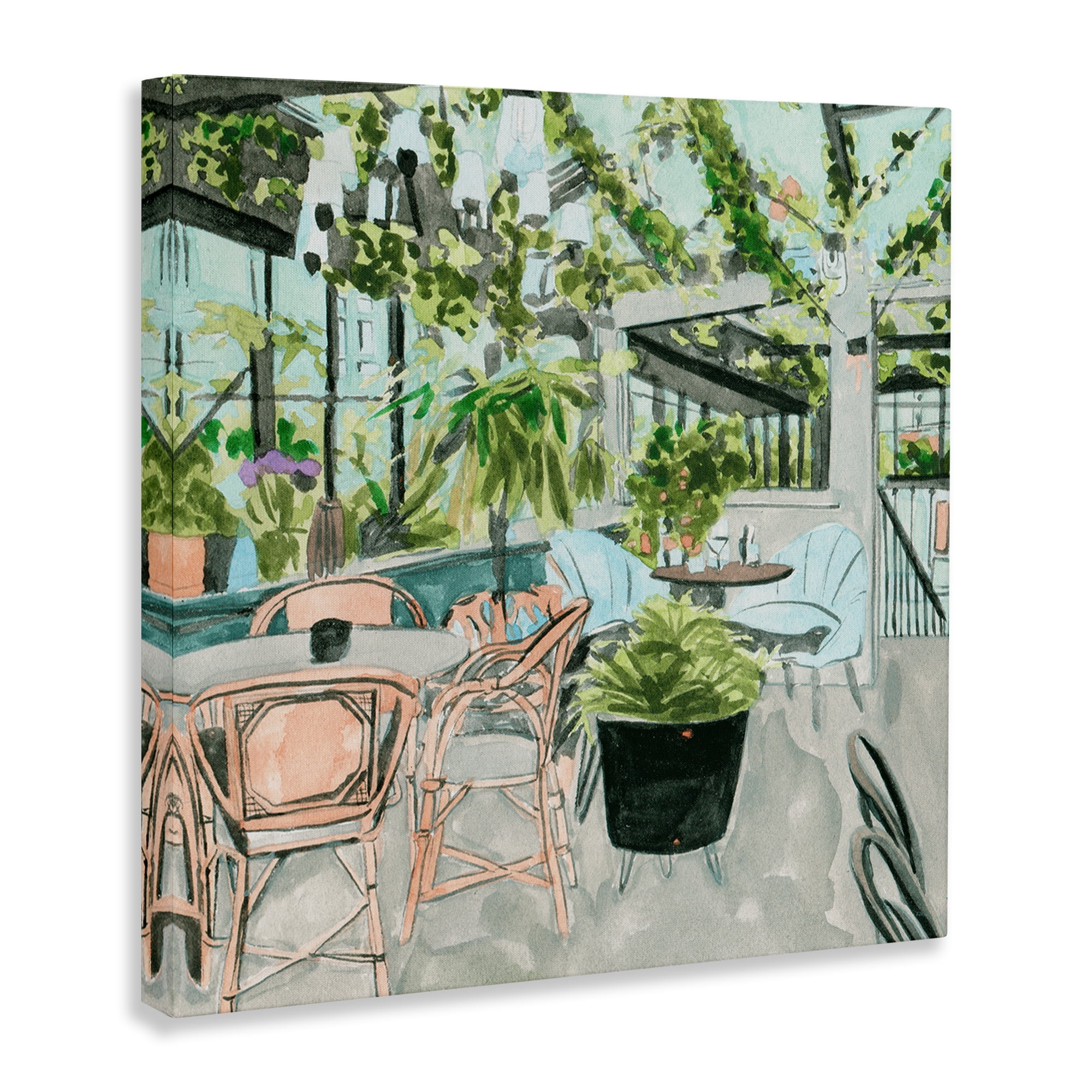 Stupell Industries Plant Filled Bistro Furniture Painting Wrapped Canvas Art Print Wall Art, 36 x 36