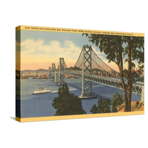 Art.com San Francisco-Oakland Bay Bridge, California Stretched Canvas Print Wall Art, 24" x 16"