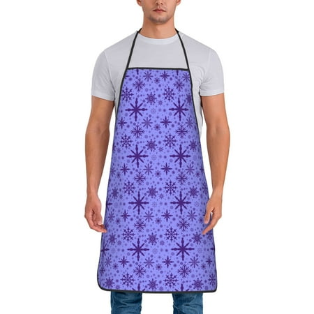 

Wukai Purple Snowflake Elegance Print Aprons Adjustable Bib Aprons Cooking Kitchen Chef Apron for Women and Men