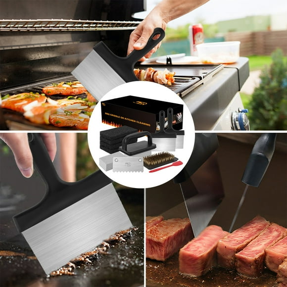 Qaailabf 14-Piece BBQ Grill Cleaning Tool Set with Spatula, Knife, Brush, Pumice Stone - Multifunctional Outdoor Cooking Maintenance Kit for Barbecue Enthusiasts