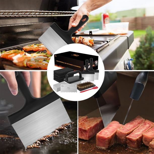 Fiudx Juego de Limpieza para Barbacoa, Kit Multifuncional de 14 Piezas, Espátula, Cepillo de Limpieza y Piedra Pómez para Eliminar Grasa, Fácil de Usar, Ideal para Entusiastas de La Parrilla, Tamaño