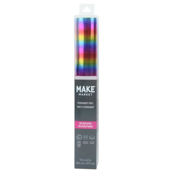 Rainbow Holographic Permanent Vinyl by Make Market – 12" x 48" Multi-Color Water-Resistant Rolls for Crafts & DIY Projects - 9 Pack