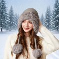 thumbnail image 2 of Daznico Lined Knitted Ear Flap Beanie with Hanging Pom Poms Thermal Windproof Winter Hat Ear Protection Accessories for Ladies Outdoor Activities in Cold Weather, 2 of 4