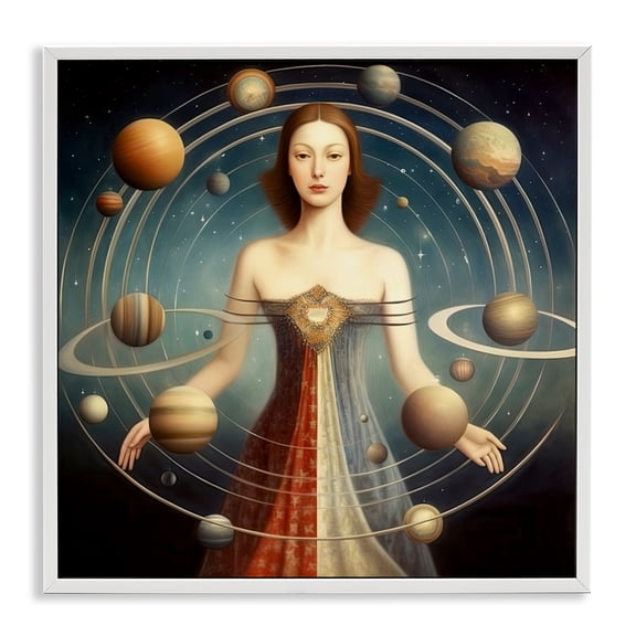 Galactic Orbits Woman White Framed Giclee Art, design by Sasha