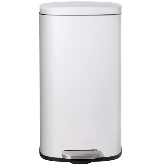 Arlopu 30 Liter / 8 Gallon Stainless Steel Trash Can with Lid, Rectangular Step On Kitchen Garbage Can, White Rubbish Bin