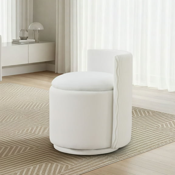 Domicare Wavy Pattern Swivel Chair - Vanity Chair, Accent Chair, Vanity Stool, Barrel Chair with Chair Storage，White