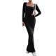 thumbnail image 3 of Vestido De Manga Larga Vestido ajustado para damas Estilo sexy Túnica Maxi Vestido elegante Vestido largo Traje diario Cgtredaw Negro S para Mujer, 3 of 8