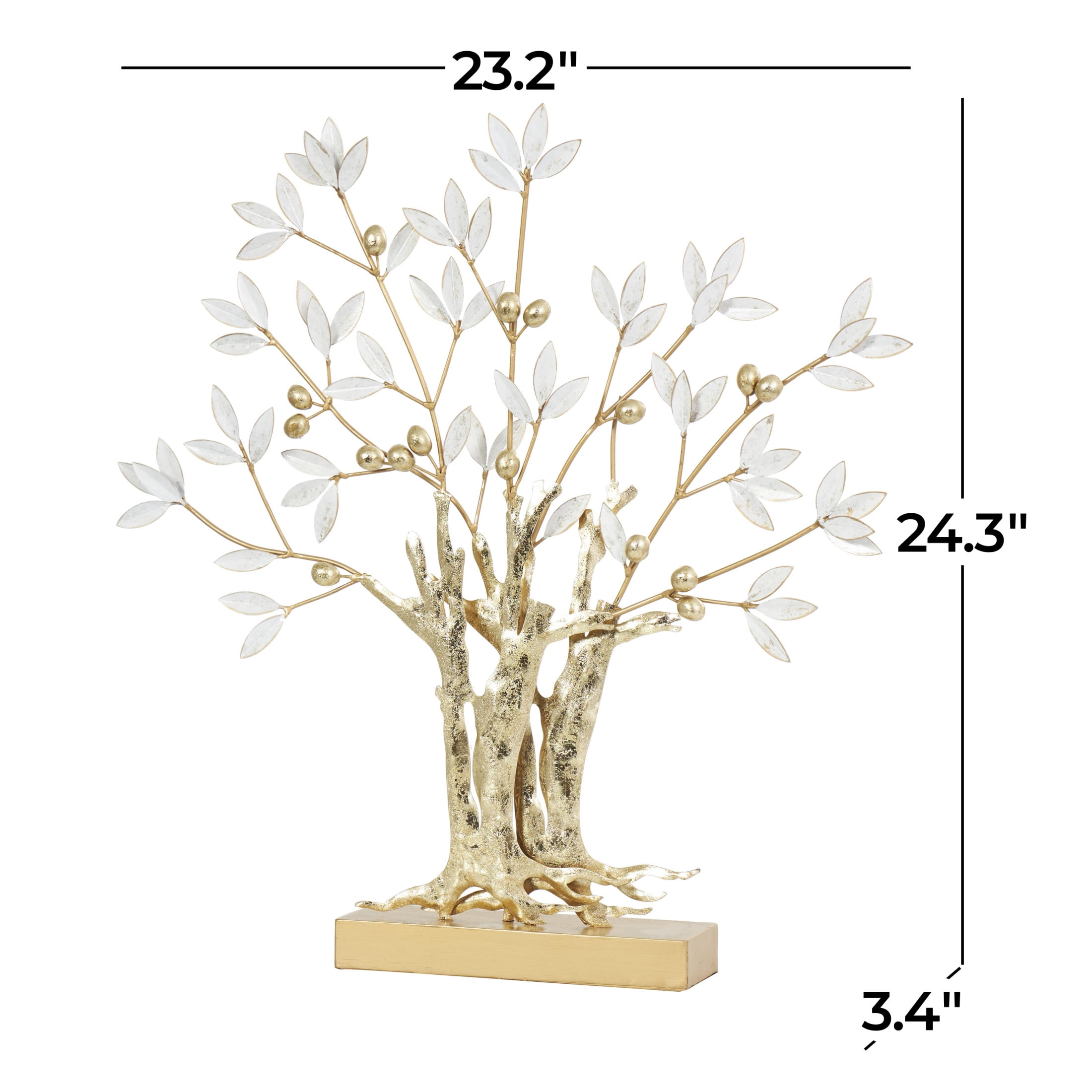 23" x 24" Gold Metal Metallic Tree Sculpture with White Leaves, by DecMode