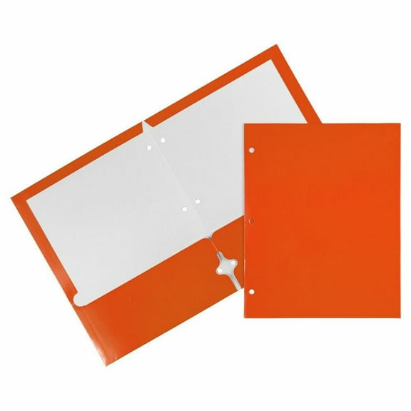 JAM Paper Laminated Two Pocket Glossy 3 Hole Punch School Folders, Orange, 3/Pack