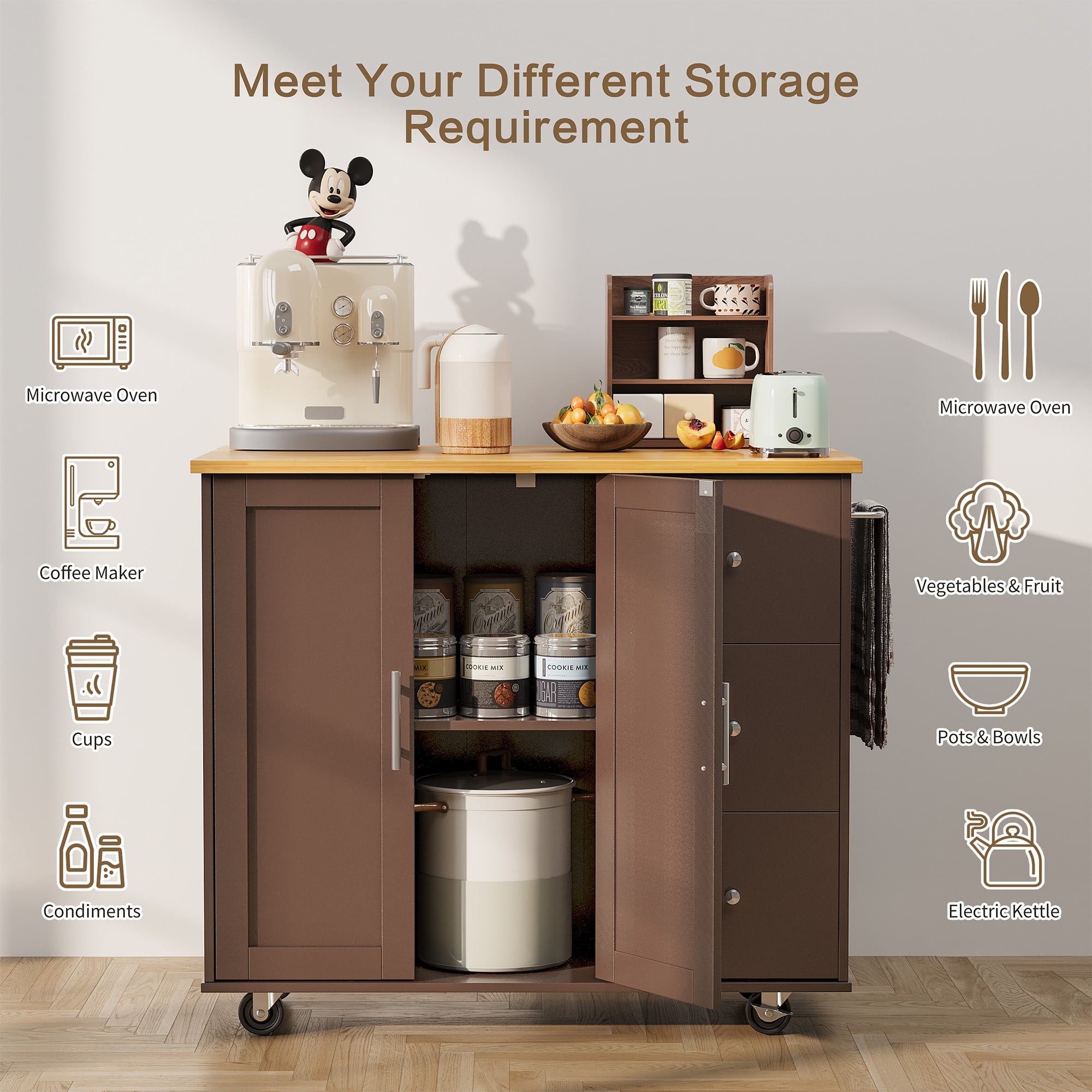 Walsunny Movable Kitchen Island Cart with Storage Cabinet Walsunny Movable Kitchen Island Cart with Storage Cabinet