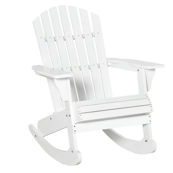 Topcobe Classic Outdoor Rocking Chair, Slatted Back Fire Pit Seating, White Fanned Lounge Chair for Patio Deck