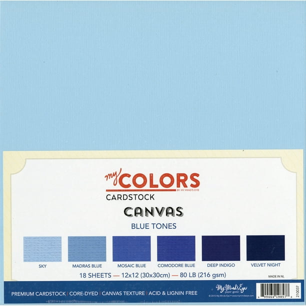 My Colors Canvas Cardstock Bundle 12"X12" 18/Pkg-Blue Tons