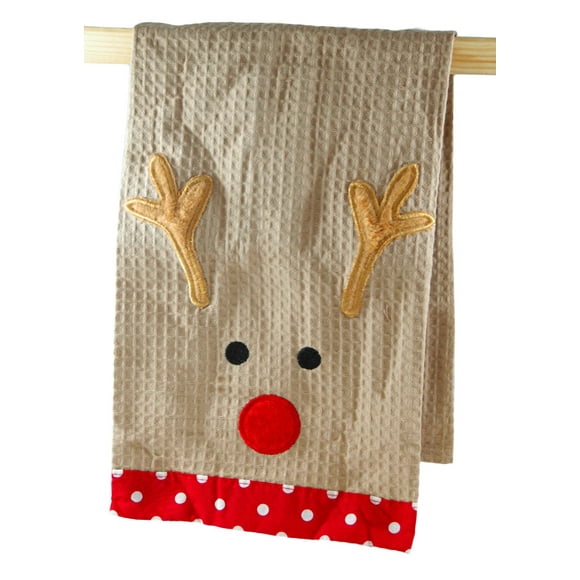 C&F Home 27" x 18" Christmas Holiday Reindeer Face on Brown Background Waffle Weave Cotton Kitchen DishTowel 18" x 27" Brown