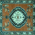 thumbnail image 1 of Ahgly Company Machine Washable Indoor Square Medallion Turquoise Blue Traditional Area Rugs, 5' Square, 1 of 4