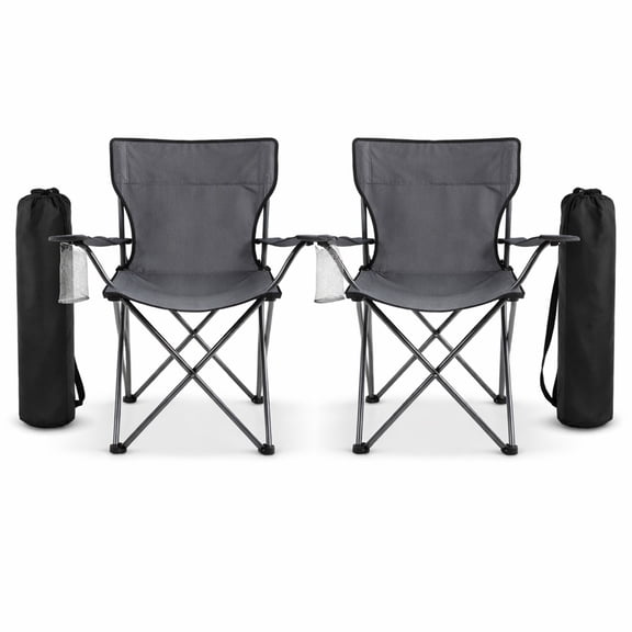 Sillas Plegables para Camping Pesca Playa y Exteriores de Lona Impermebale con Porta Vaso Ligera Sillas para Exterior Ergonomica con Estructura de Acero y Funda Transportadora Set de 2 Sillas (Gris)