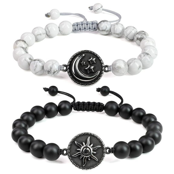 COAI Moon and Sun Onyx Howlite Stone Yin Yang Matching Couples Bracelets
