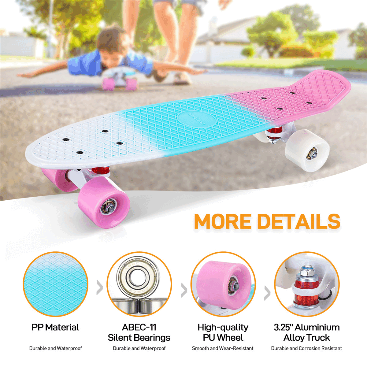 Complete Skate Board 22 Inch Mini Standard Skateboard Cruiser Skateboard for Girls Kids Ages 6-12 