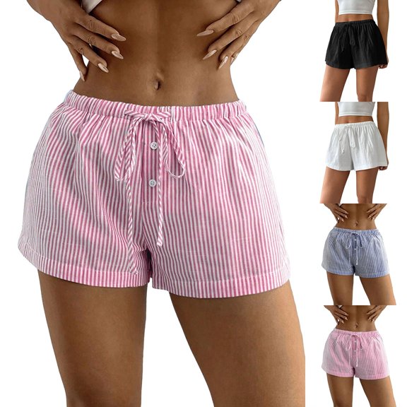 Endives Womens Striped Short Elastic Tie Casual Shorts Loose Fitness Slacks Beach Short Summer