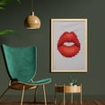 thumbnail image 2 of Feminine Wall Art with Frame, Lips Illustration Cosmetics Pattern Womanly Ornamental Design, Printed Fabric Poster for Bathroom Living Room, 23" x 35", Grey and Red, by Ambesonne, 2 of 2