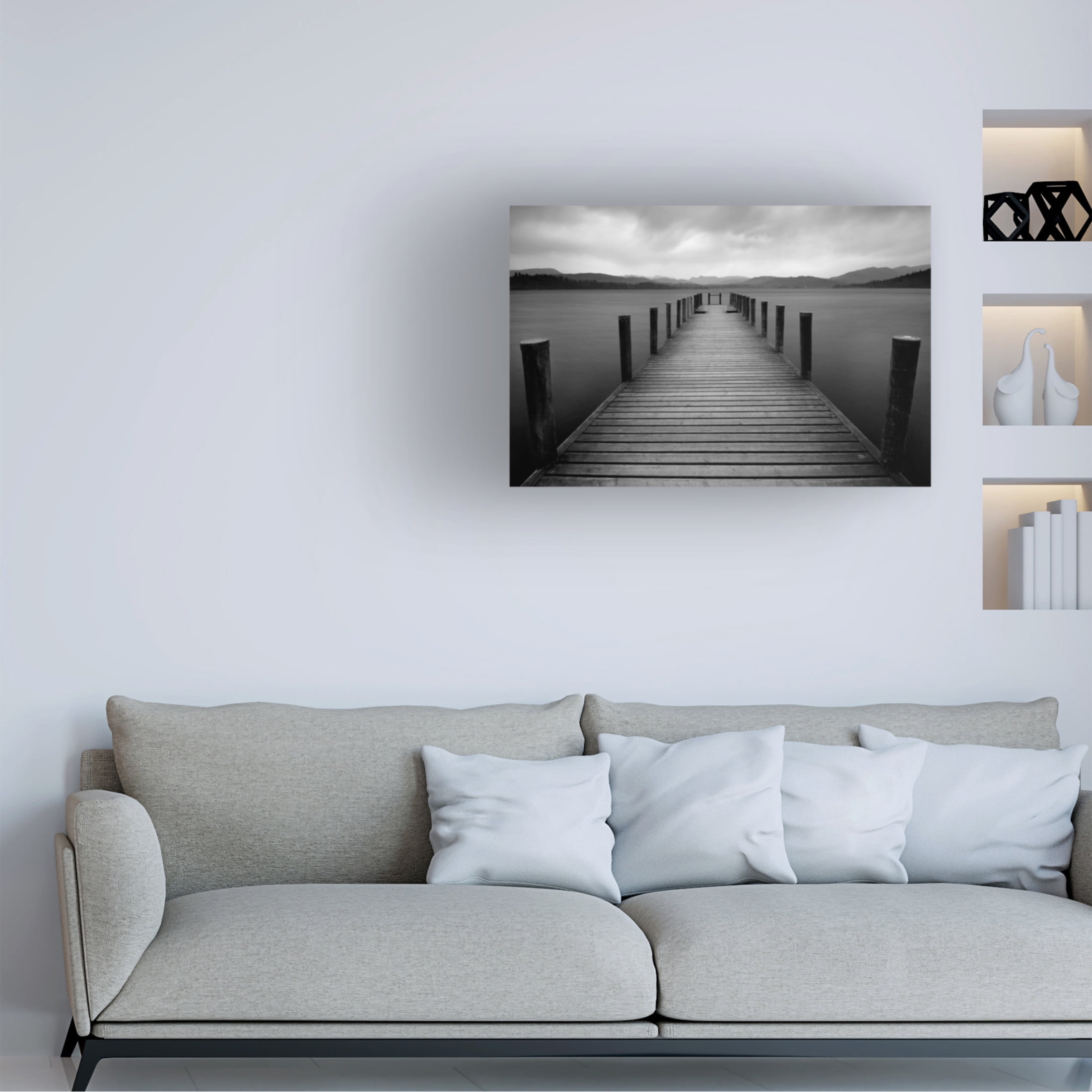 Canvas Wall Art - Tom Quartermaine 'Black and White Pier Landscape' Wall Art for Living Room, Bedroom, or Office Décor by Trademark Fine Art - 19 x 12 Inches