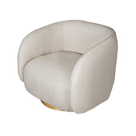 Benjara Eros 35" Swivel Accent Chair- Plush White Fabric Upholstery- Gold Base