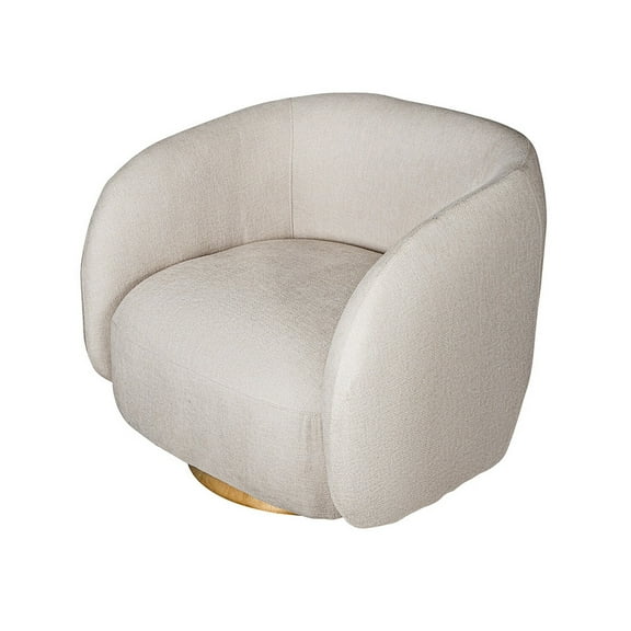 Benjara Eros 35" Swivel Accent Chair- Plush White Fabric Upholstery- Gold Base