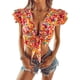 thumbnail image 1 of VISgogo Blusa de manga corta con volantes para mujer, blusas cortas estilo festivo con nudo de corbata frontal estampado floral, blusas simples informales VISgogo  moda, 1 of 6
