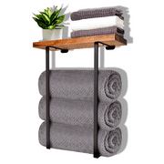 Towel Racks for Bathroom Wall Mount, Towel Holders with Wooden Shelf, Black
