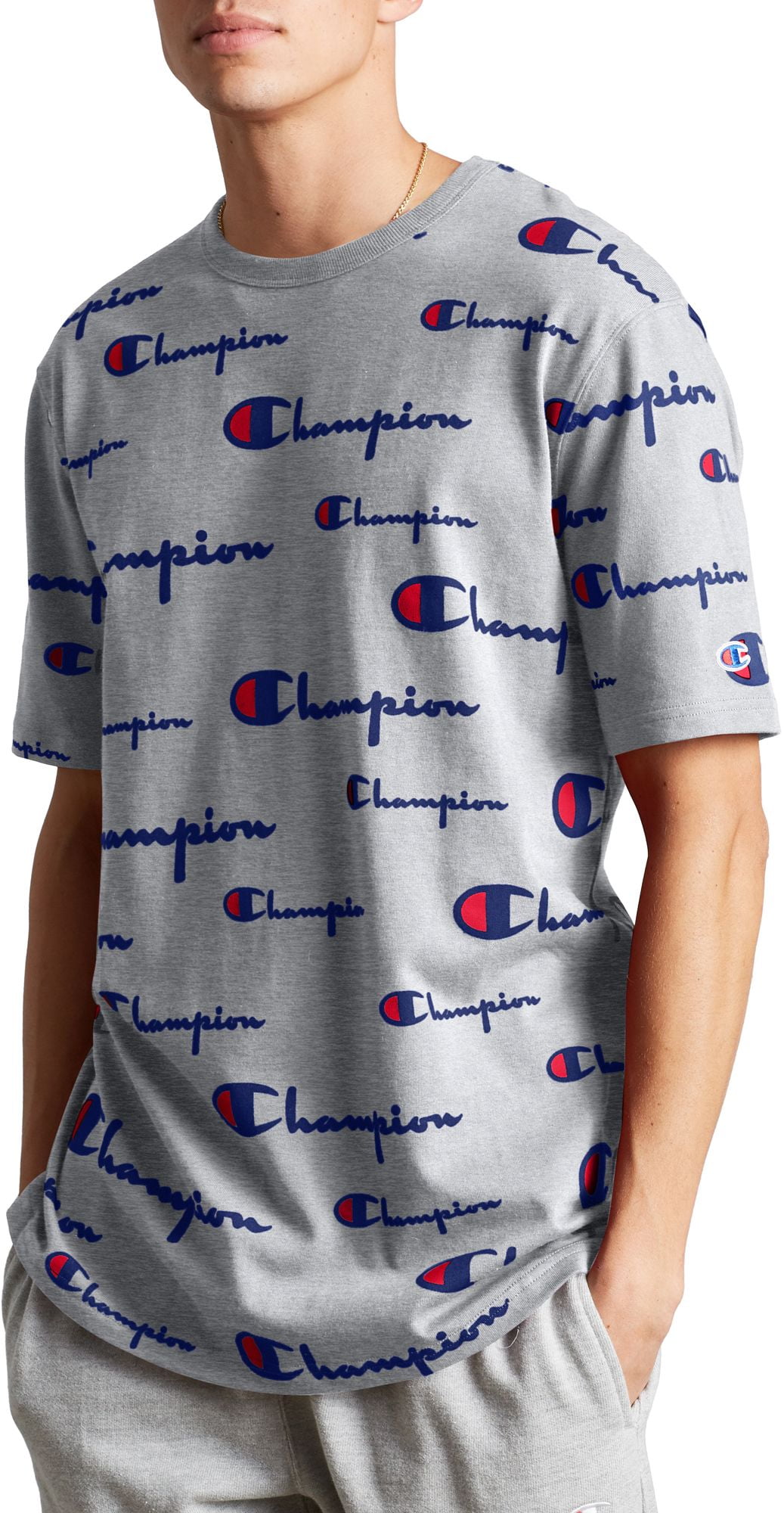 champion all over logo shirt