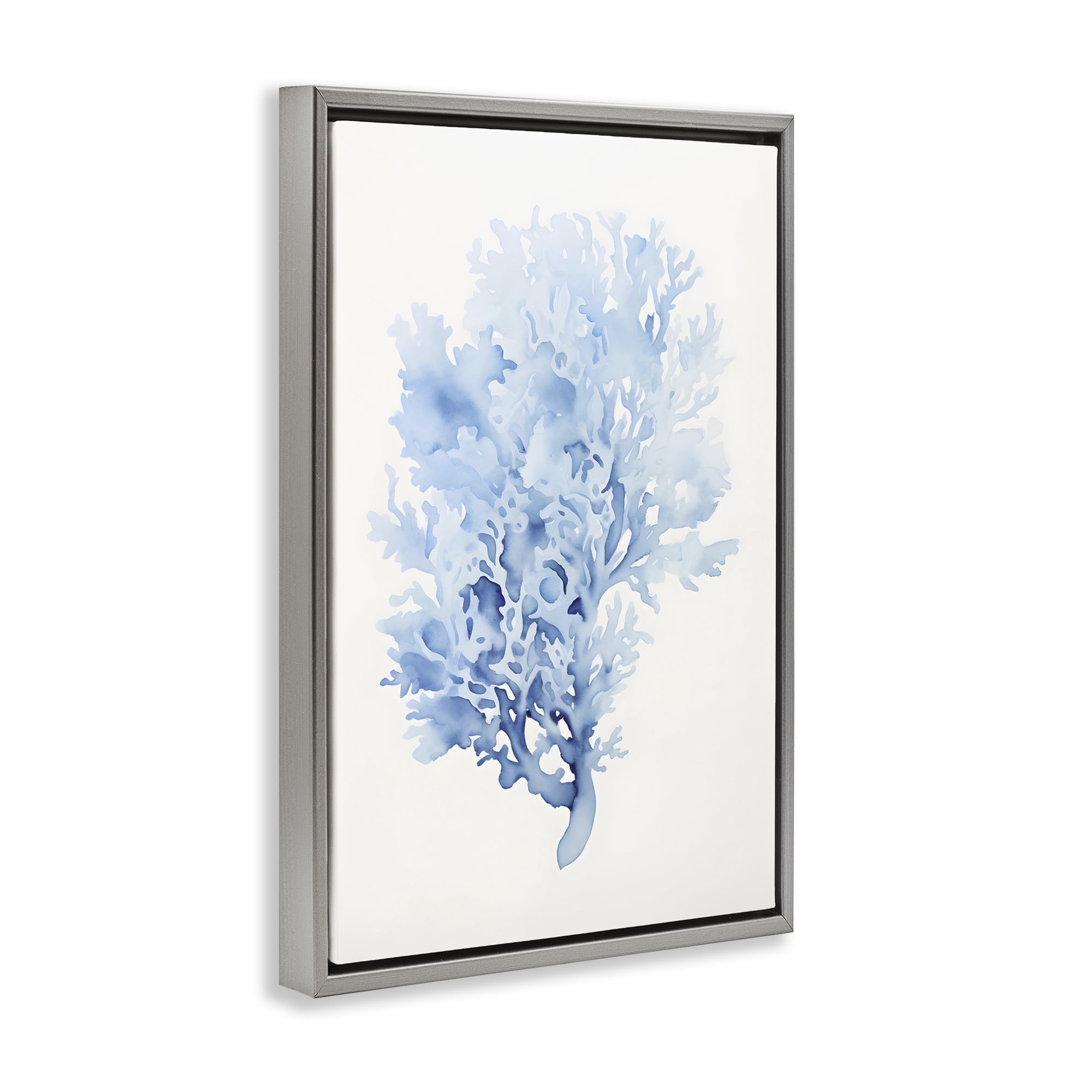 Stupell Industries Indigo Coral Impression Animals & Insects Painting Gray Floater Framed Canvas Art Print Wall Art, 17 x 25